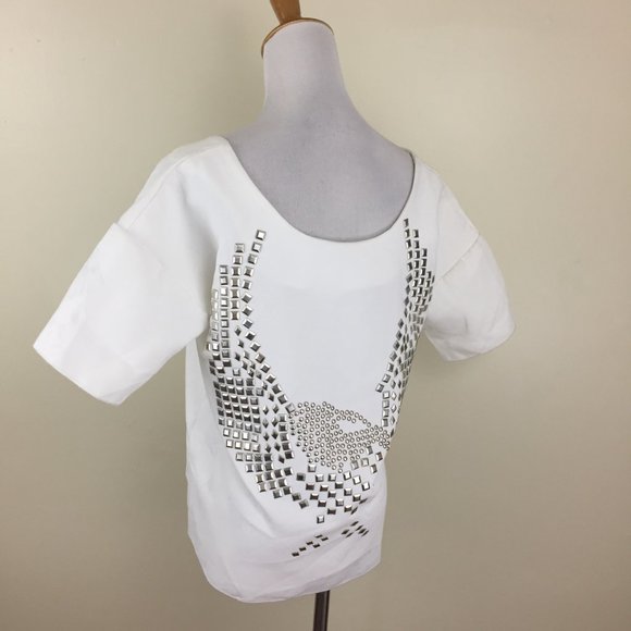 NWOT TOPSHOP White Silver Studded Back Dolman Short Sleeve Shirt - Picture 5 of 14